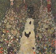 Gustav Klimt Garden Path with Chickens (mk20) oil painting artist
